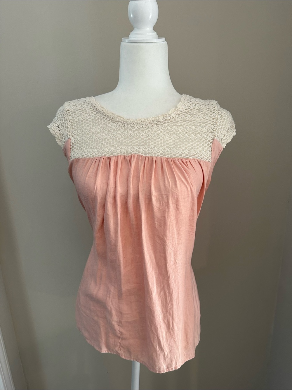 a.n.a Peach Top with Cream Crochet Yoke